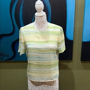 Vintage A.S.L. Petite Kasper Multicolor Striped Short Sleeve Top